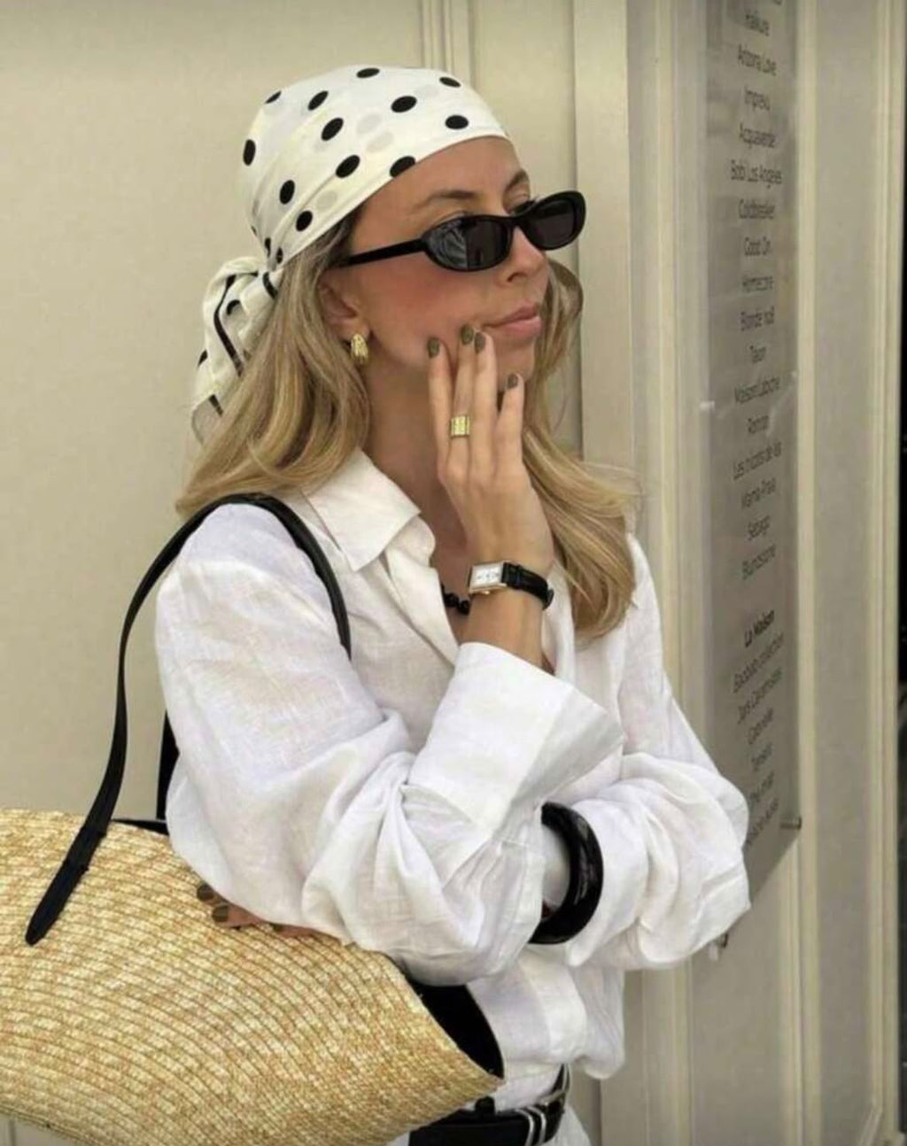 White Black Dot scarf