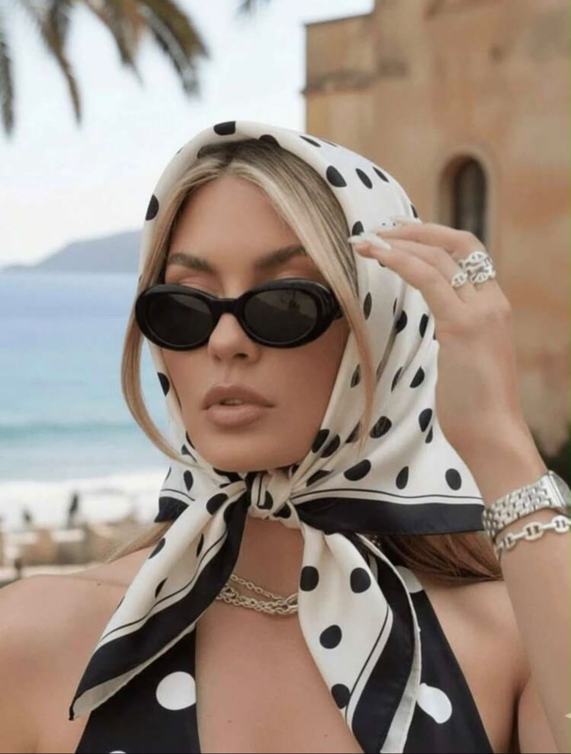 White Black Dot scarf